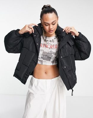 Sixth June oversized cropped hooded puffer jacket in black