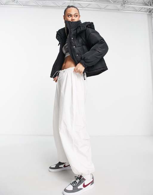 Sixth June oversized cropped hooded puffer jacket in black