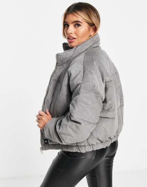 Sixth June oversized cropped puffer coat in grey corduroy ASOS