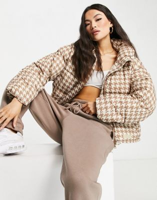 Sixth June oversized cropped puffer in dogtooth print