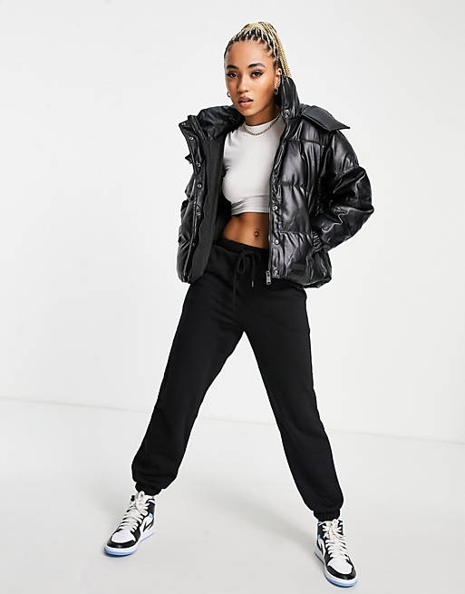 Coats & Jackets Sixth June oversized cropped puffer jacket with hood in vegan leather 