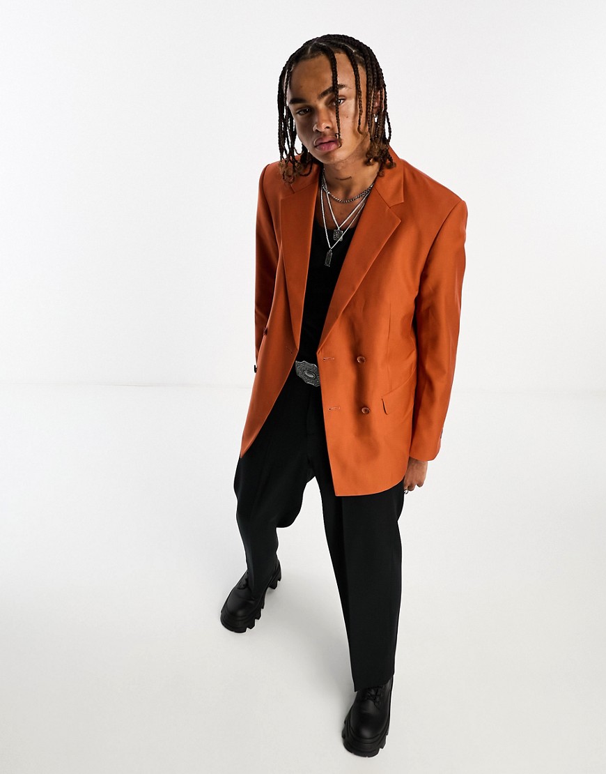 Sixth June oversized double breasted suit jacket in burnt orange