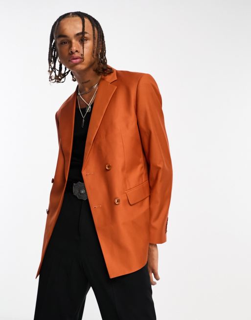 Sixth June oversized double breasted suit jacket in burnt orange