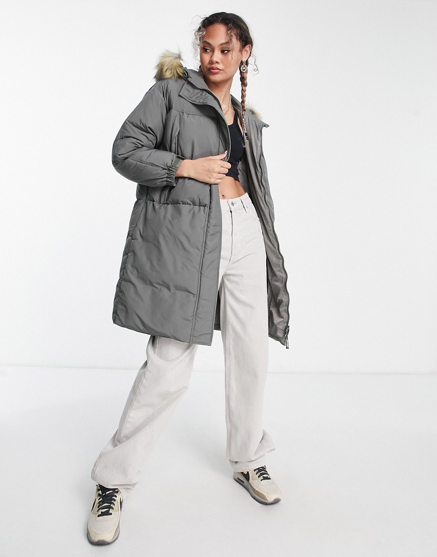 Sixth June oversized hooded puffer parka coat in grey-Green
