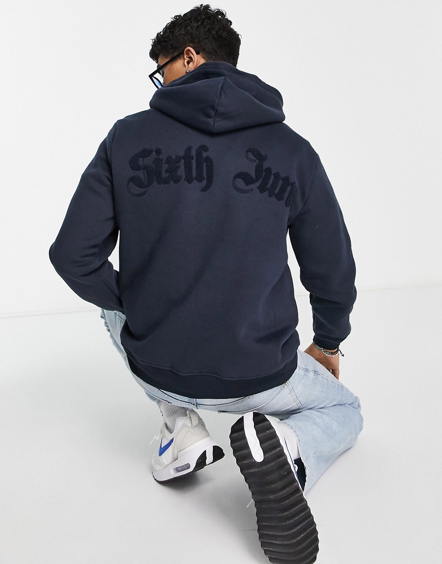 Sixth June Oversized Hoodie In Navy With Logo Embroidery