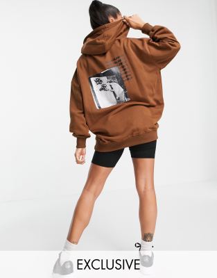 Sixth June oversized hoodie with back logo and front graphic-Brown