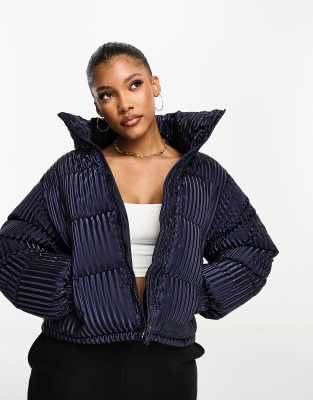 Sixth June oversized iridescent puffer jacket in navy