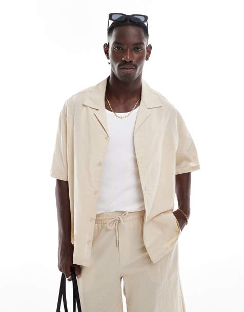 Sixth June - Oversized overhemd van linnenmix met korte mouwen in beige, deel van co-ord set - view 1