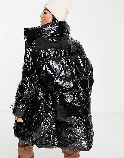 Coats & Jackets Sixth June oversized puffer coat in black vinyl 