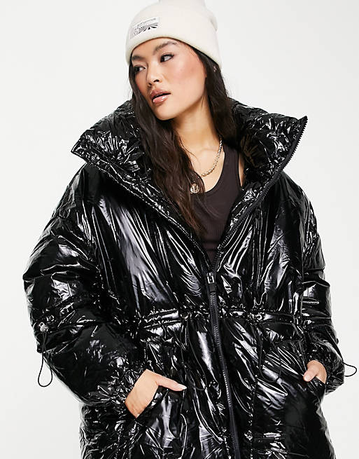 Coats & Jackets Sixth June oversized puffer coat in black vinyl 