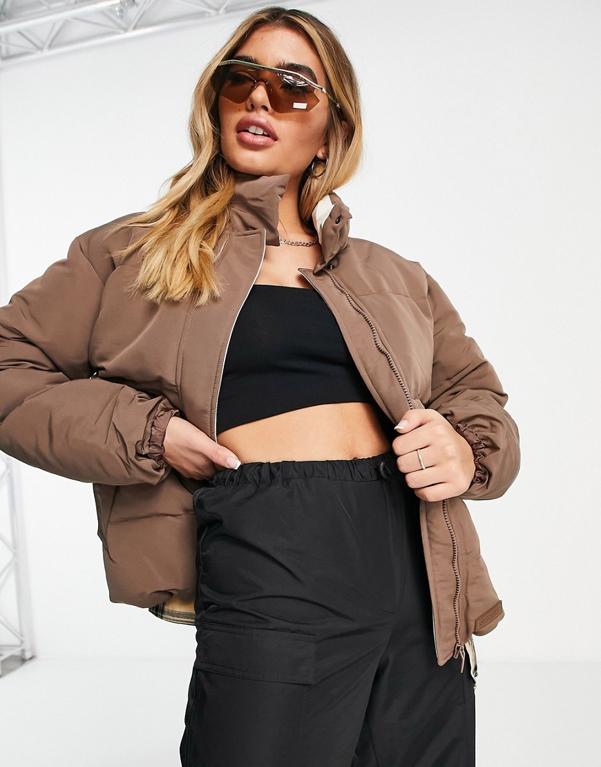 Sixth June oversized puffer coat with contrast lining -sixth june WW jackets to hold off till august -Brown