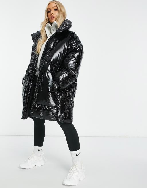 Grey vinyl puffer store coat