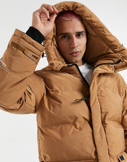 Jackets & Coats Sixth June oversized puffer jacket with pocket detail in camel 