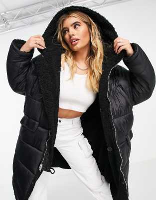 Sixth June oversized reversible longline puffer coat with sherpa lining - ASOS Price Checker