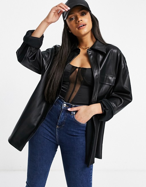 Sixth June oversized shirt in black faux leather