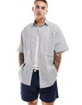 ASOS DESIGN oversized boxy linen mix shirt with embroidery in beige