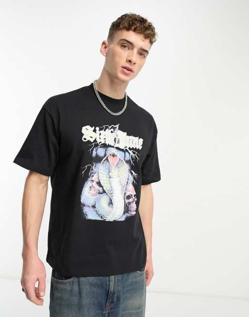 Sixth June - Oversized sort T-shirt med kobraprint