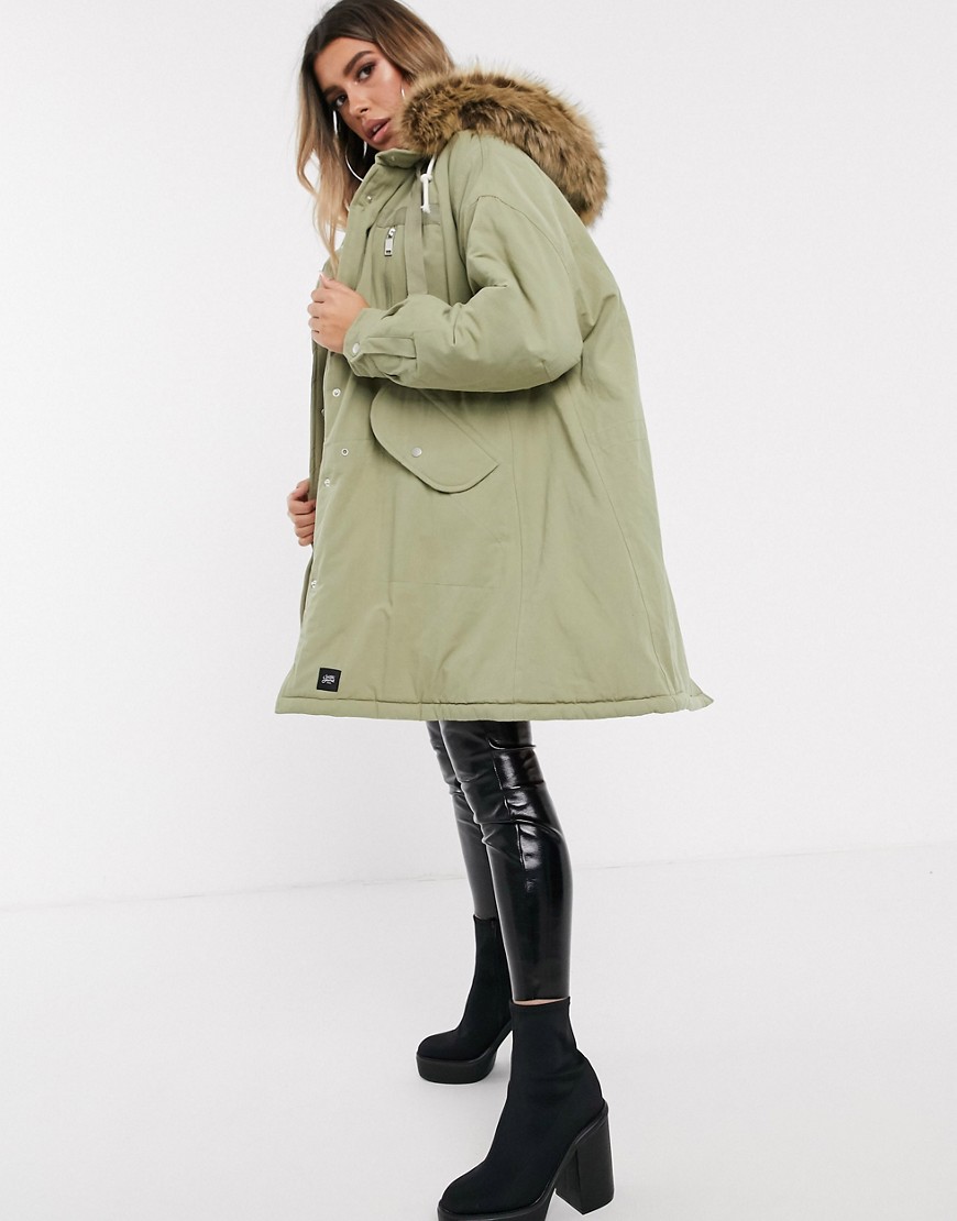Sixth June oversized swing parka with faux fur hood-Green