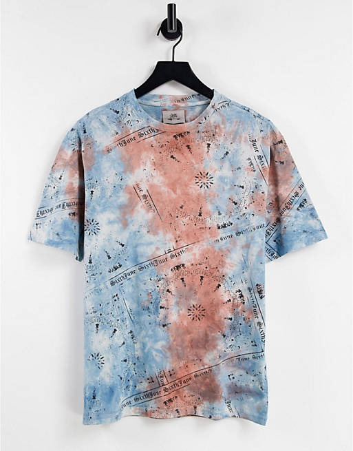 T-Shirts & Vests Sixth June oversized t-shirt in blue and orange tie dye with bandana print 