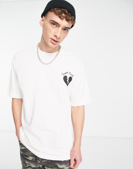 Sixth June - Oversized T-shirt met gebroken hartprint in wit