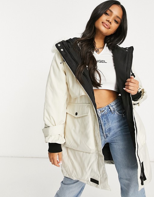 Sixth June oversized techy padded jacket with faux fur hood
