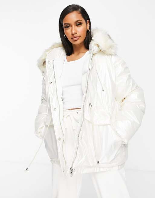 Vinyl Puffer Jacket With Fur Hood Hotsell | fabricadascasas.com