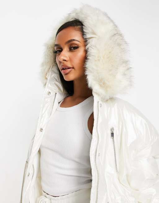 Faux vinyl puffer on sale jacket