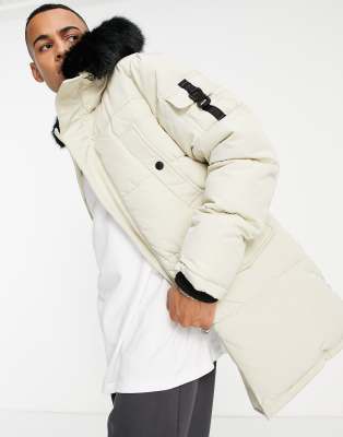 Sixth June padded long parka jacket in cream