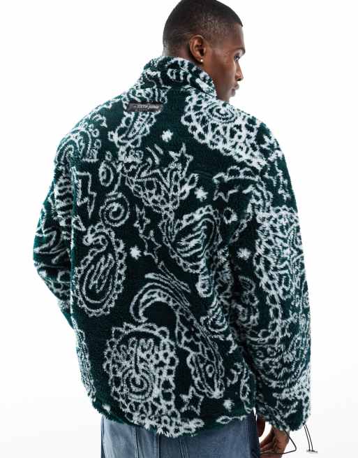 Sixth June paisley sherpa jacket in green | ASOS