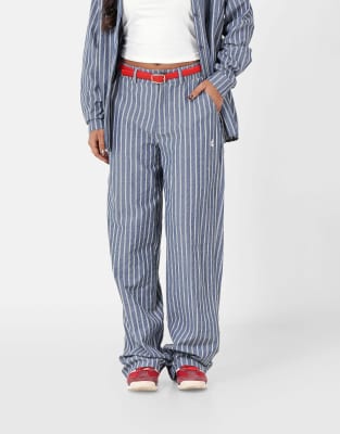 Pantalon à rayures et motif caur - Gris foncé-Bleu S