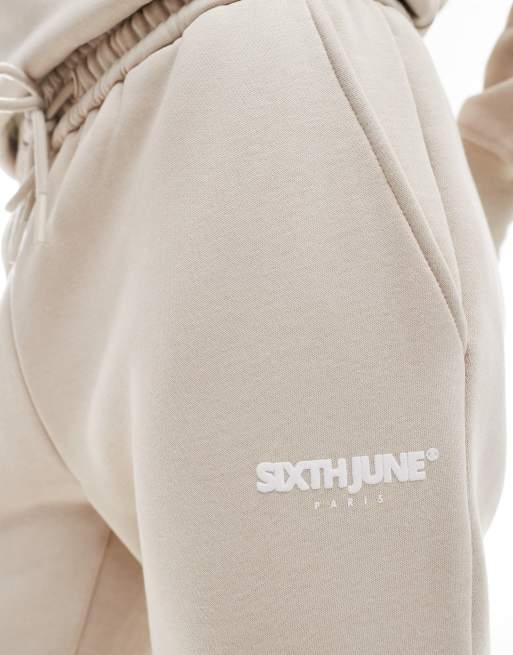 Sixth June - Pantalon de jogging d'ensemble droit avec imprimé - Beige, 2 de 5