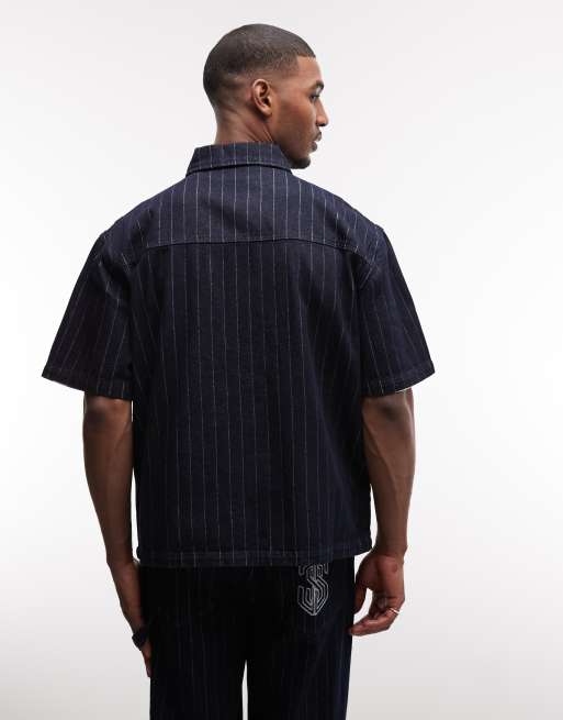 Sixth June - Pantaloncini ampi in denim blu navy a righe in coordinato, 5 di 5