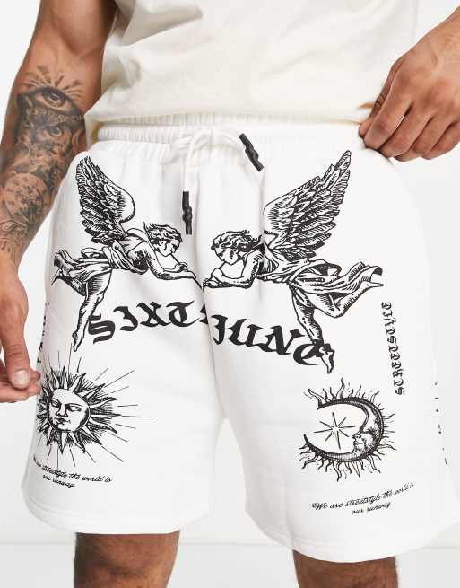 Sixth June - Pantaloncini in jersey bianchi con stampa stile tatuaggio in coordinato