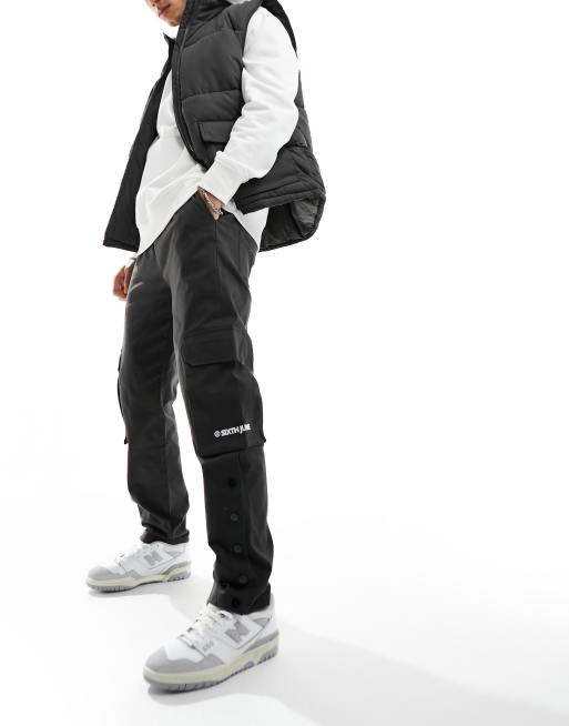 Sixth June - Pantaloni cargo in twill neri con bottoni a pressione