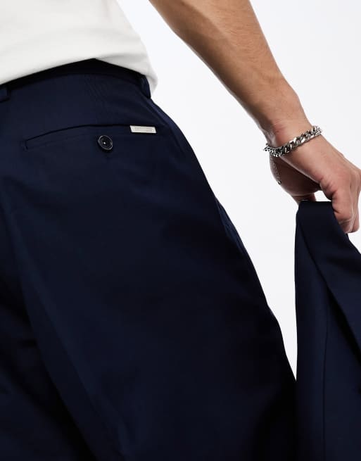 Sixth June - Pantaloni da abito oversize blu navy con cintura, 5 di 5