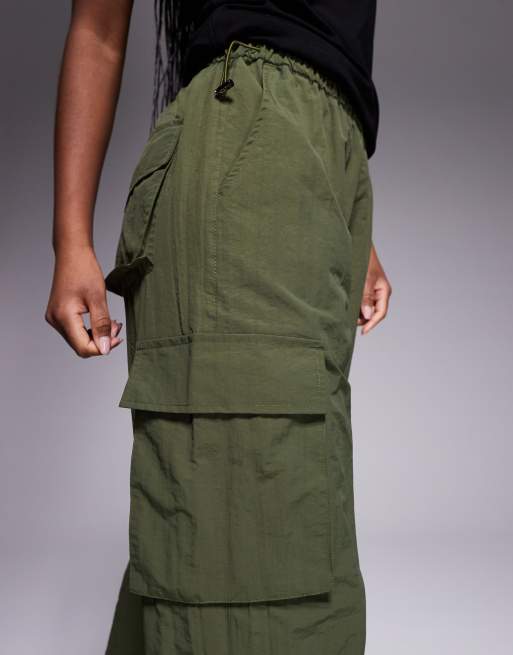 Sixth June parachute pants with tonal embroidery in khaki | ASOS