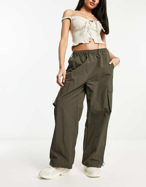 Sixth June parachute pants with tonal embroidery in taupe
