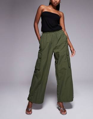 Sixth June Sixth June parachute trousers with tonal embroidery in khaki-Green