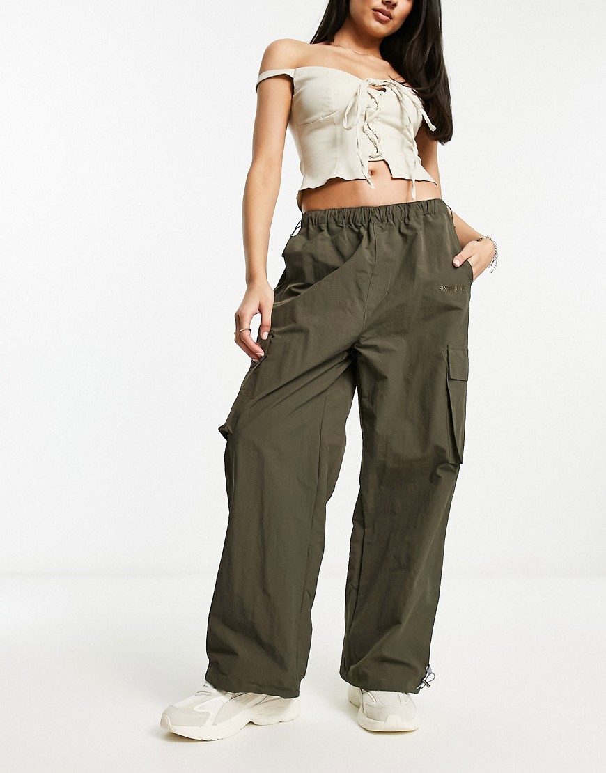 Sixth June parachute trousers with tonal embroidery in taupe-Grey