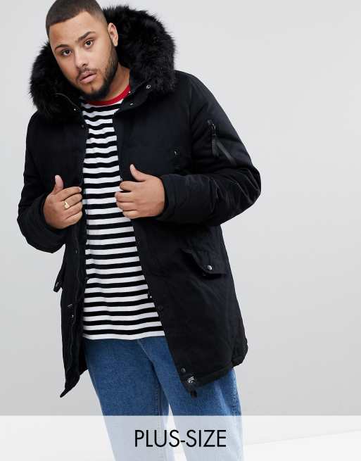 Sixth june parka coat in black with black on sale faux fur hood