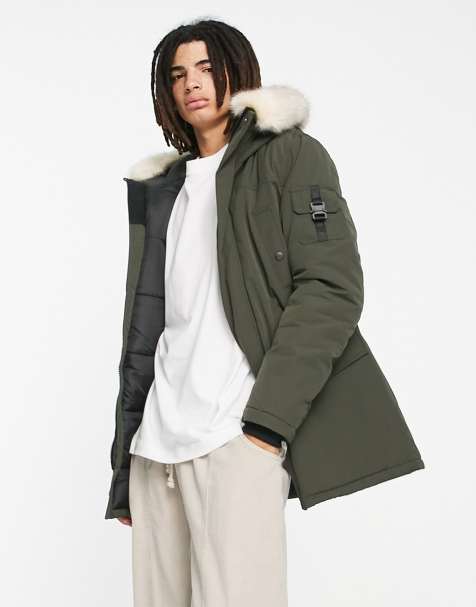 Men's Winter Parka Green Black Gubbotto Long Hood With Fur Coat