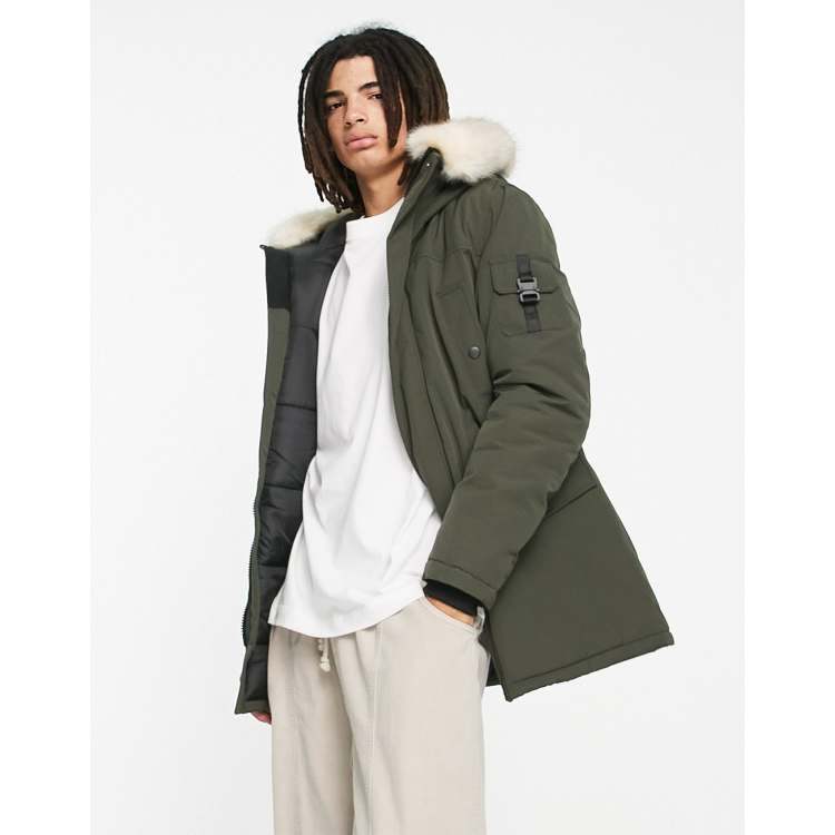 Khaki jacket with fur hood new arrivals