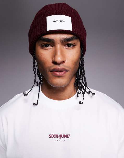 Sixth June patch beanie in burgundy - view 1