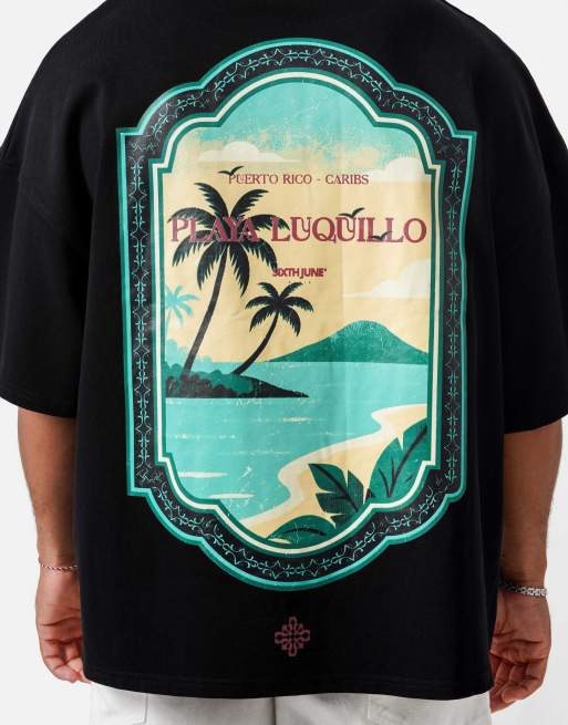 Sixth June - Playa Luquillo - T-shirt a maniche corte nera con stampa, 3 di 5