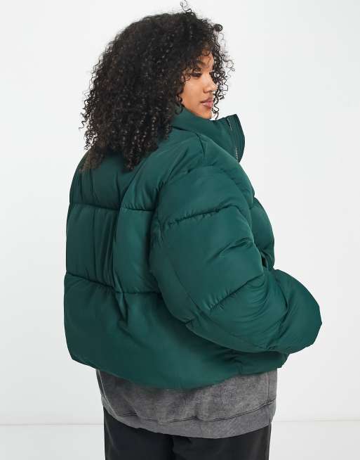 Cropped green cheap puffer jacket