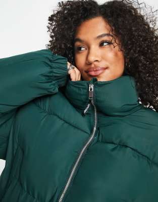 Sixth June high neck cropped oversized puffer vest in bright green