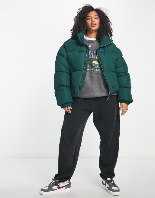 Sixth June Plus cropped boxy puffer jacket in forest green