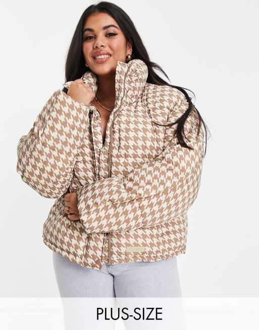 Sixth June Plus - Cropped oversized gewatteerd jack met pied-de-poule print 