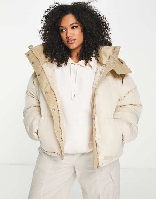 Sixth June Plus high neck cropped puffer jacket in stone contast