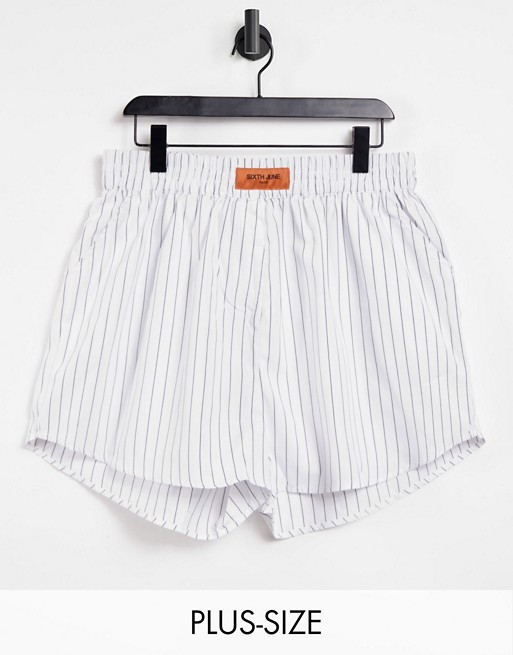 Sixth June Plus high waisted boxer style shorts in pin stripe co-ord